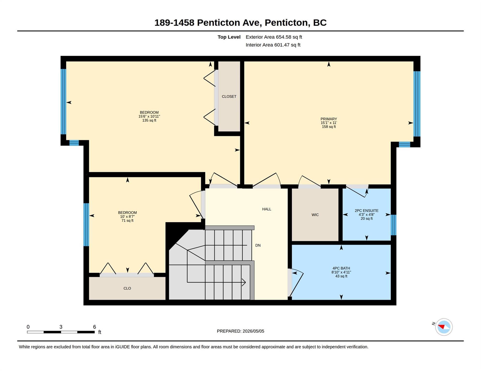 Upper-level floor plan for Unit 189 at 1458 Penticton Avenue.
