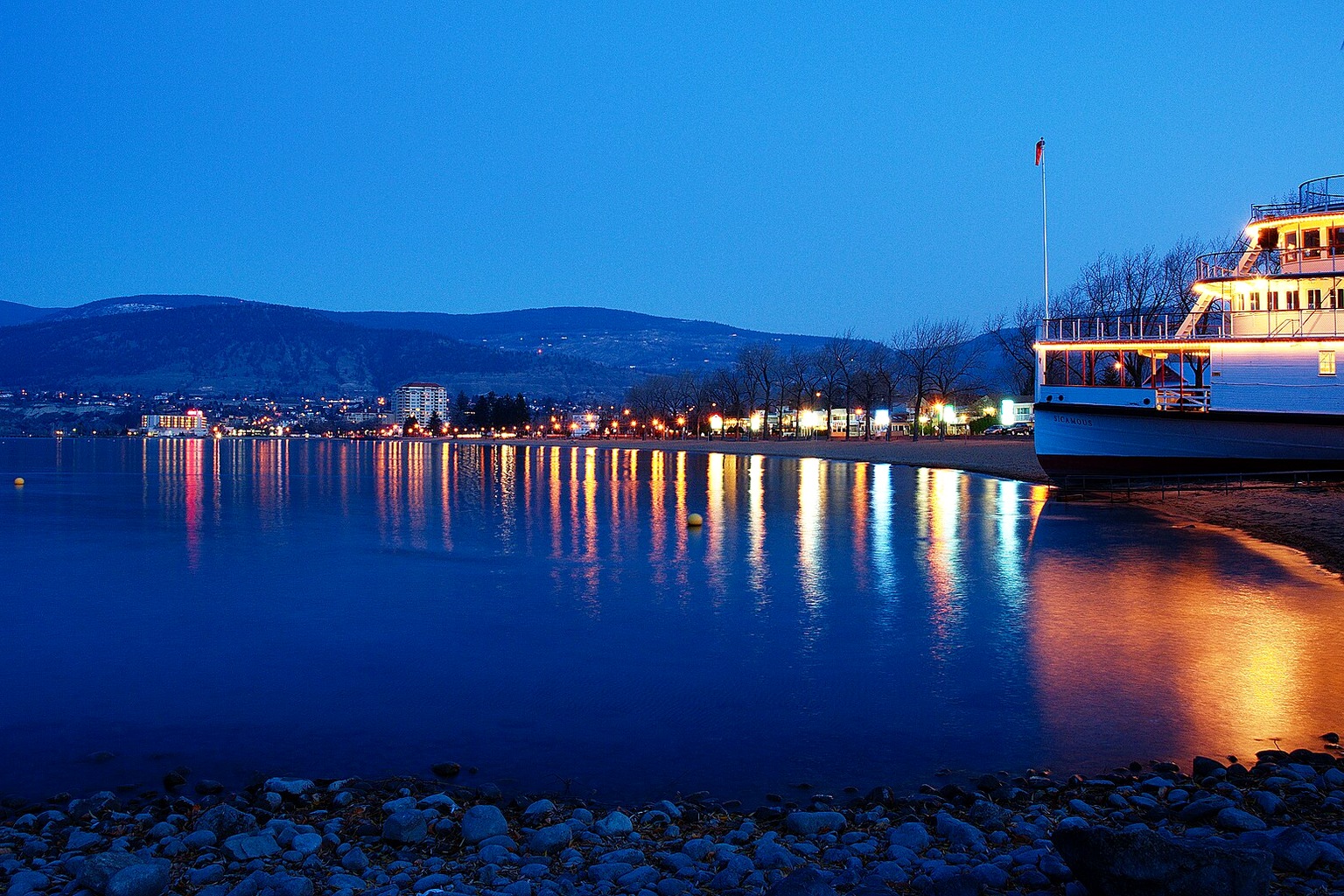 Okanagan Beach and Lakeshore Drive in Penticton, photographed from the shoreline; general area image, not a specific property